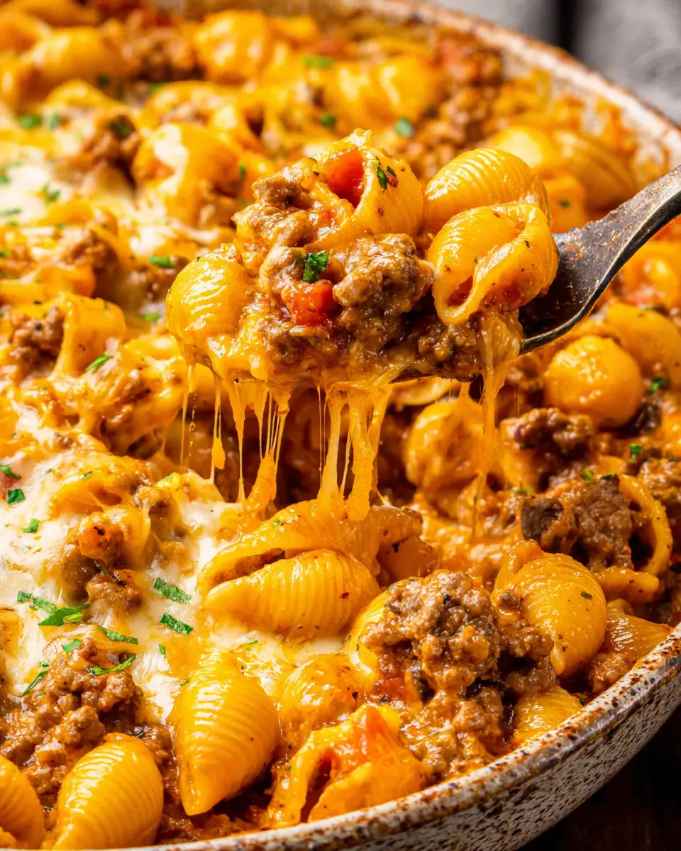 Beef Taco Pasta Bake close up
