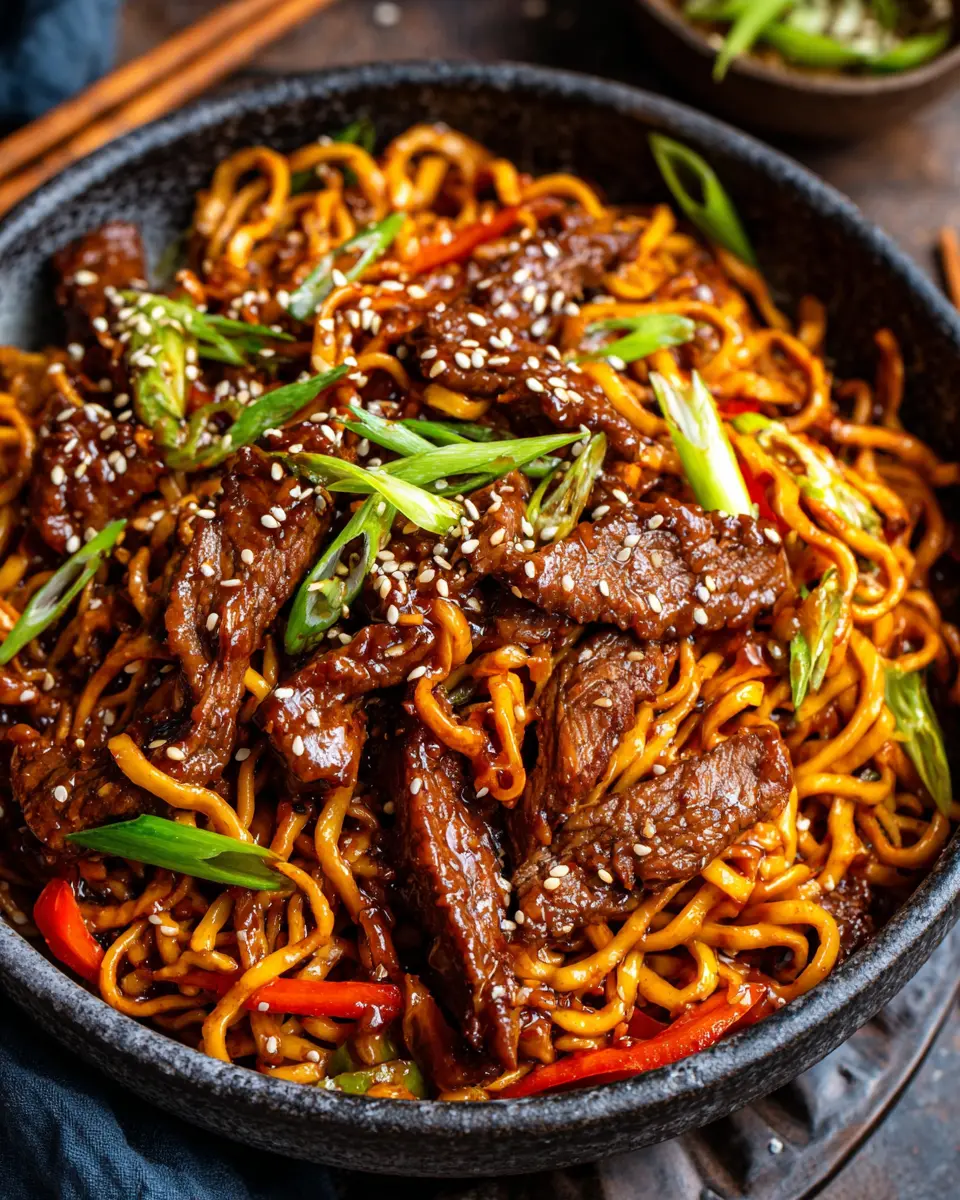 Beef Teriyaki Noodle Bowl close up