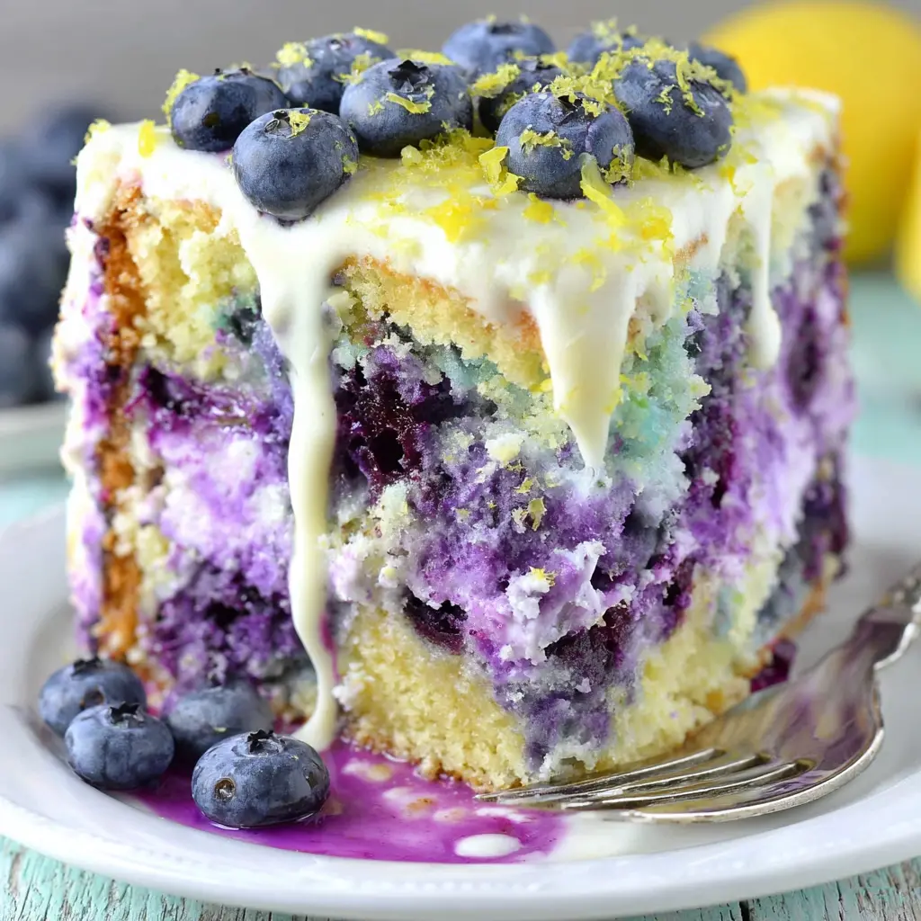 Blueberry Lemon Cheesecake Cake close up