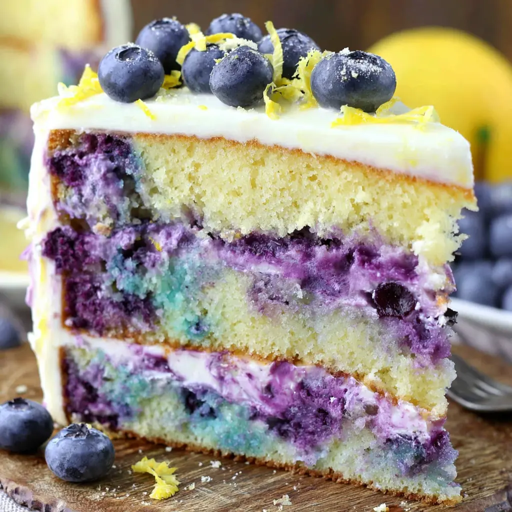 Blueberry Lemon Cheesecake Cake final presentation