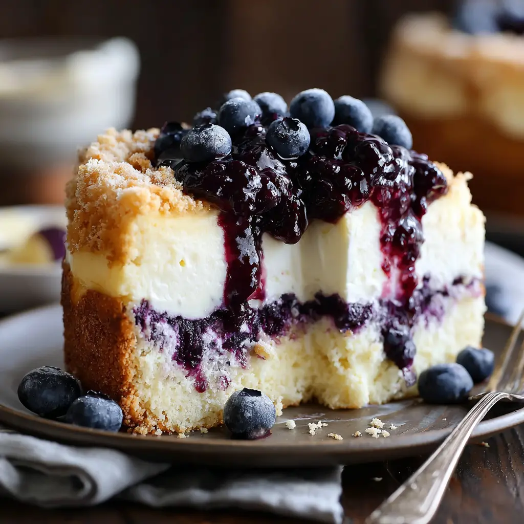 Blueberry Vanilla Cheesecake Cake final presentation