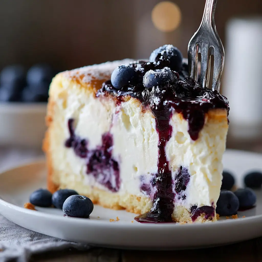 Blueberry Vanilla Cheesecake Cake close up