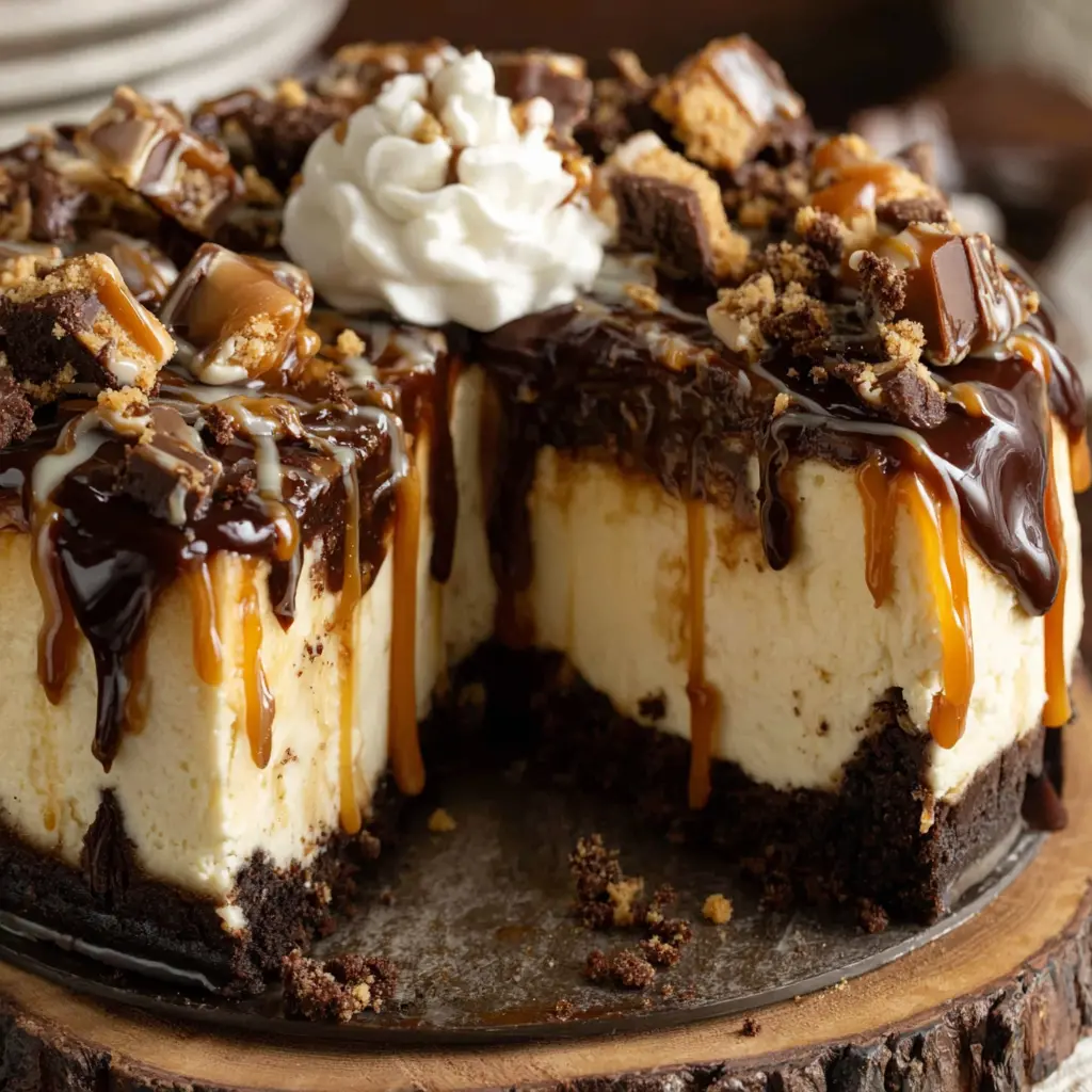 Chocolate Caramel Cheesecake Cake final presentation