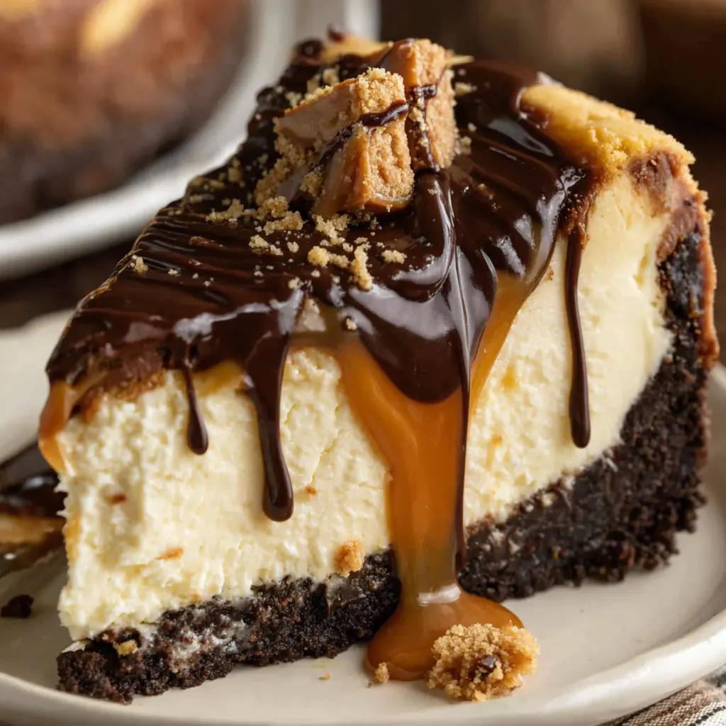 Chocolate Caramel Cheesecake Cake close up