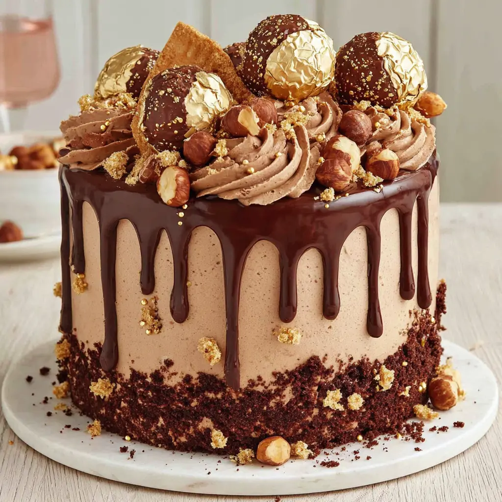 Chocolate Hazelnut Drip Cake close up