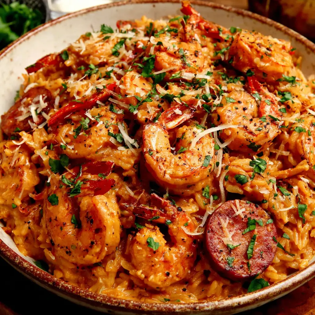Creamy Cajun Shrimp Rice final presentation