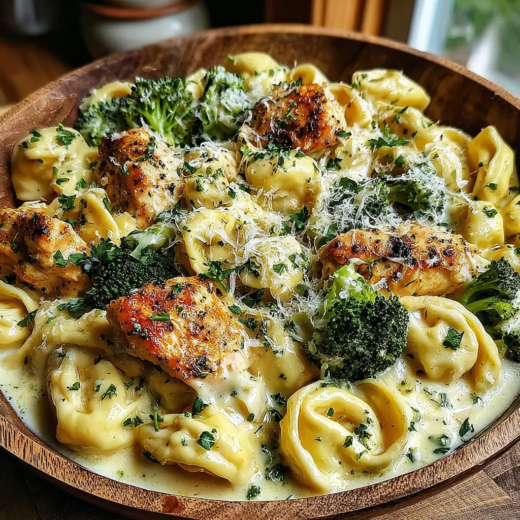 Creamy Garlic Chicken Tortellini final presentation