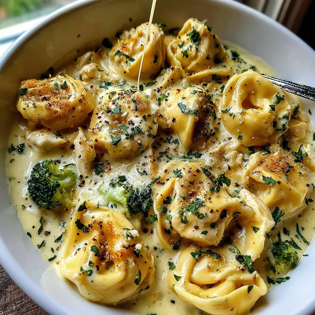 Creamy Garlic Chicken Tortellini close up