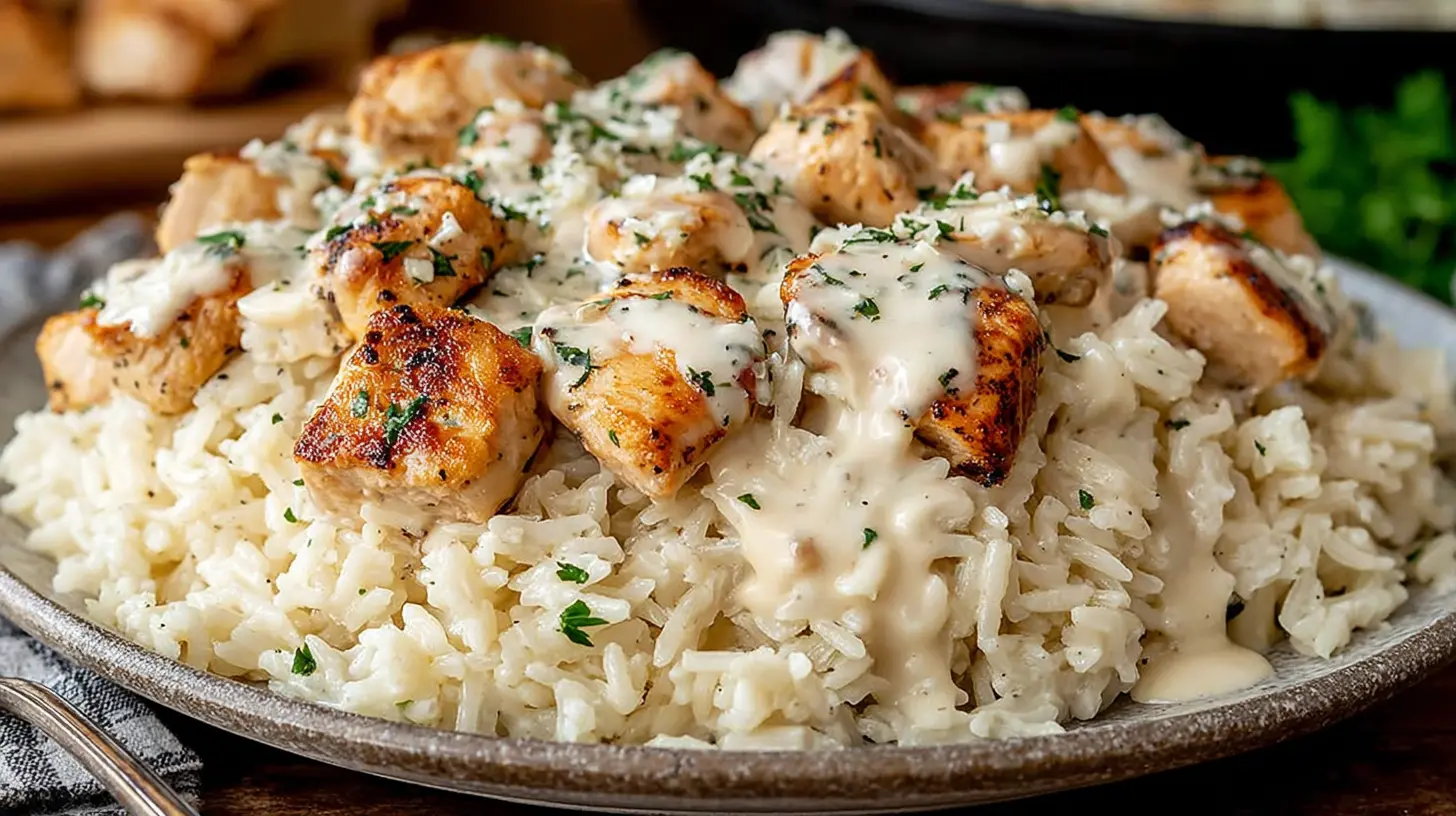 Garlic Butter Chicken Alfredo Rice - final presentation