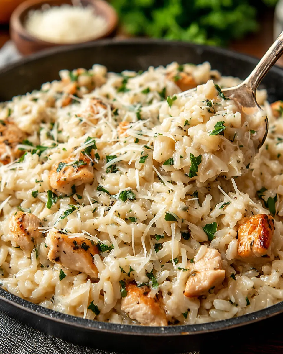 Garlic Butter Chicken Alfredo Rice close up