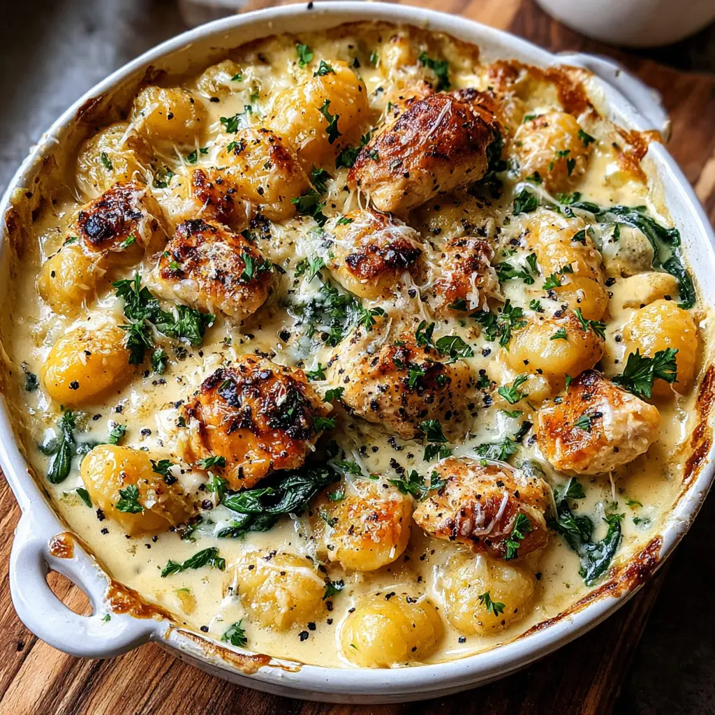 Garlic Butter Chicken Gnocchi Bake final presentation