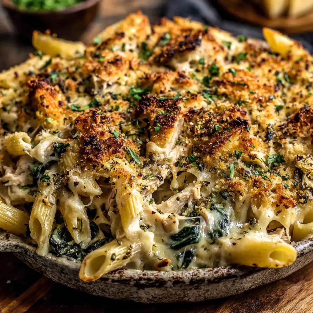 Garlic Butter Chicken Pasta Bake final presentation