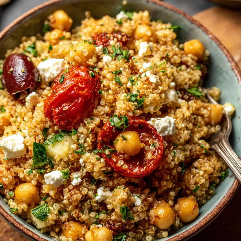 Greek Chickpea Quinoa Bowl close up