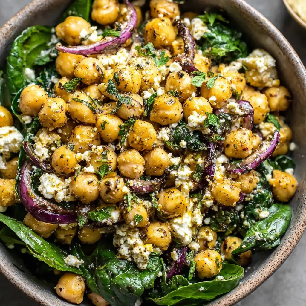 Greek Chickpea Spinach Bowl close up