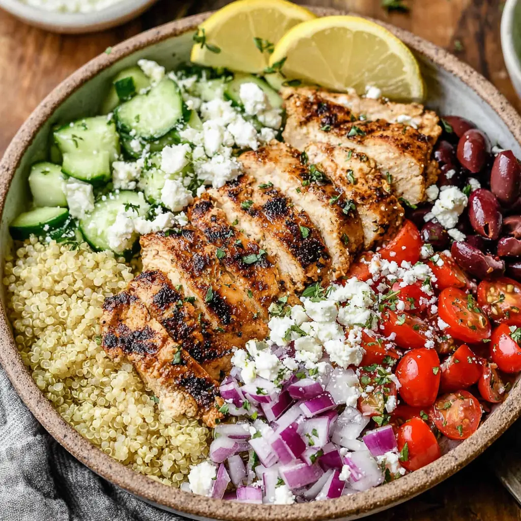 Mediterranean Chicken Quinoa Bowl final presentation