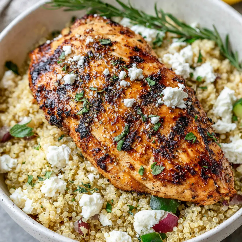Mediterranean Chicken Quinoa Bowl close up