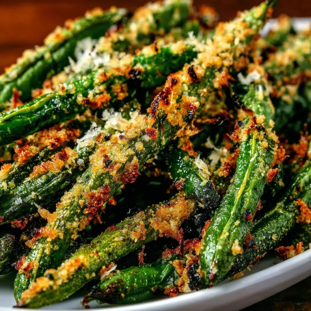 Roasted Parmesan Green Beans close up