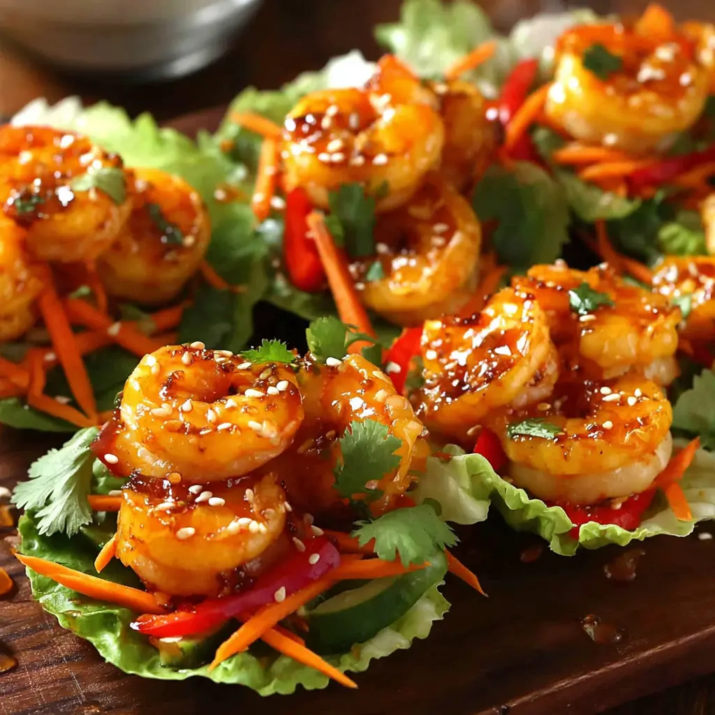 Spicy Honey Shrimp Lettuce Wraps final presentation