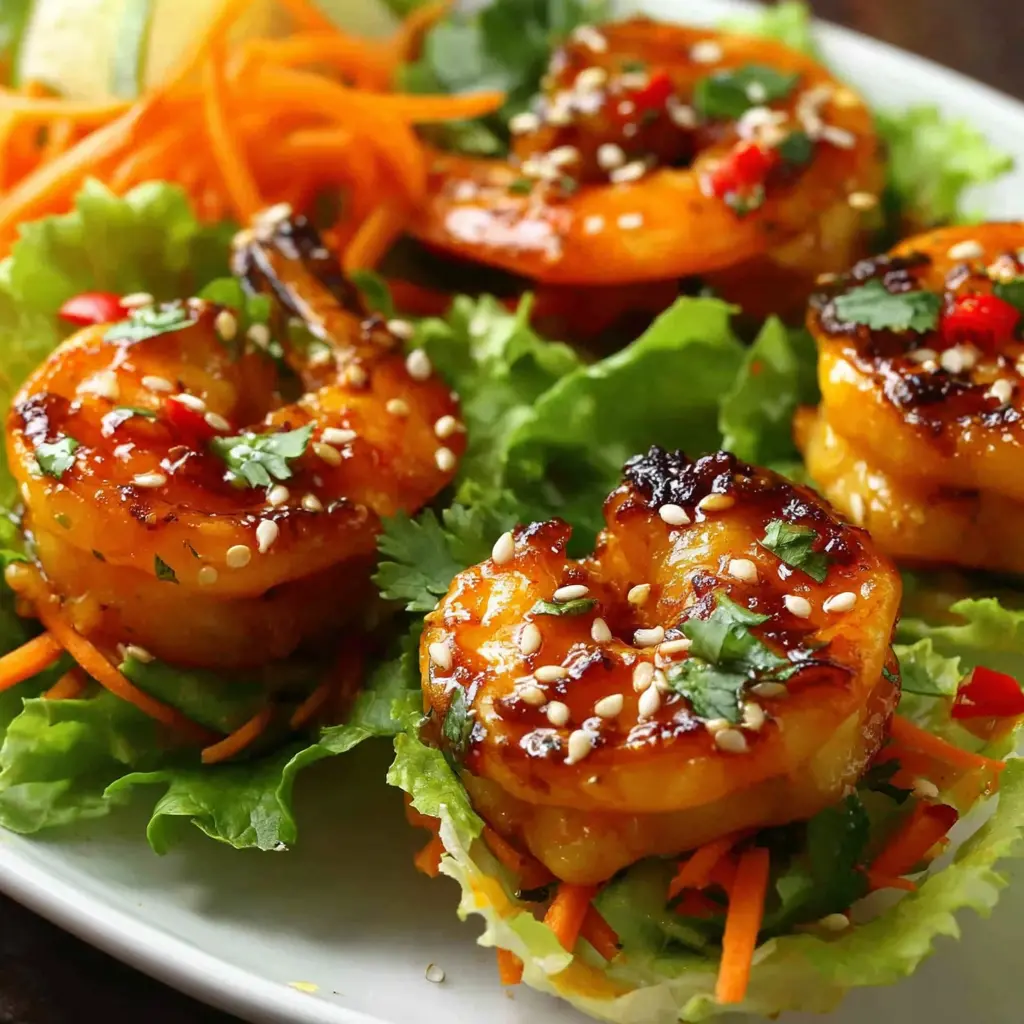 Spicy Honey Shrimp Lettuce Wraps close up