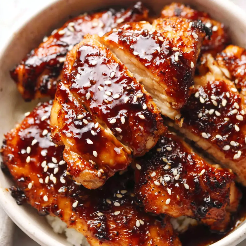 Air Fryer Chicken Teriyaki Bowl close up