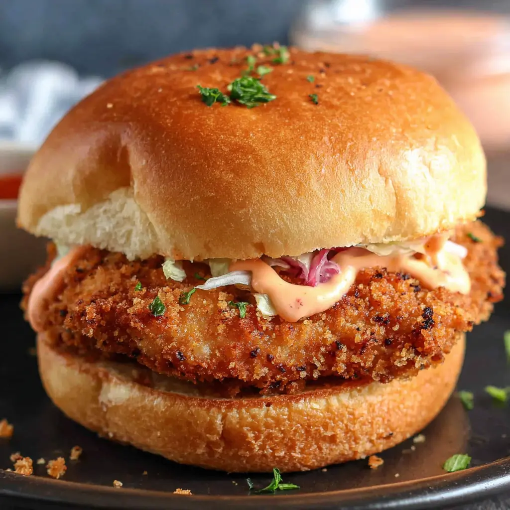 Air Fryer Crispy Chicken Sandwich close up
