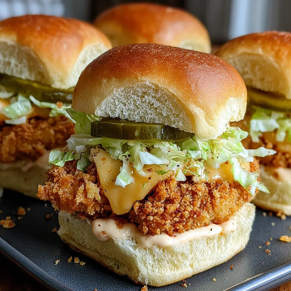 Air Fryer Crispy Chicken Sliders close up