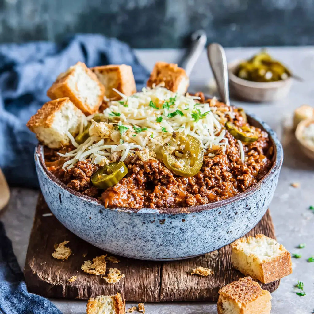 Beef Chili Cheese Bowl final presentation