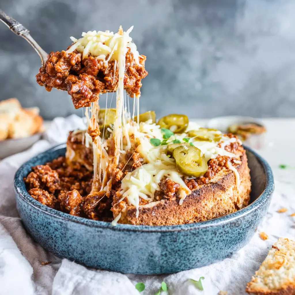 Beef Chili Cheese Bowl close up