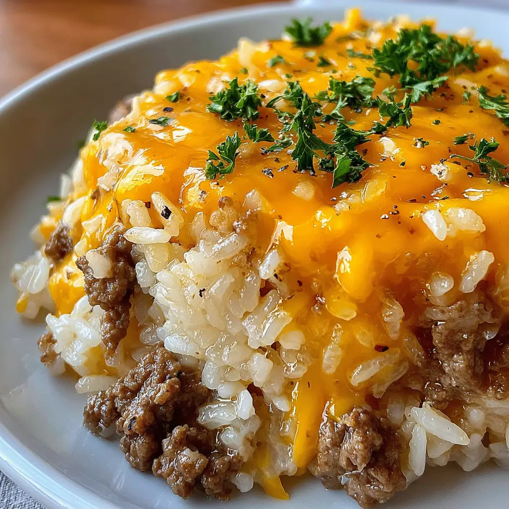 Beef Garlic Butter Rice Skillet close up