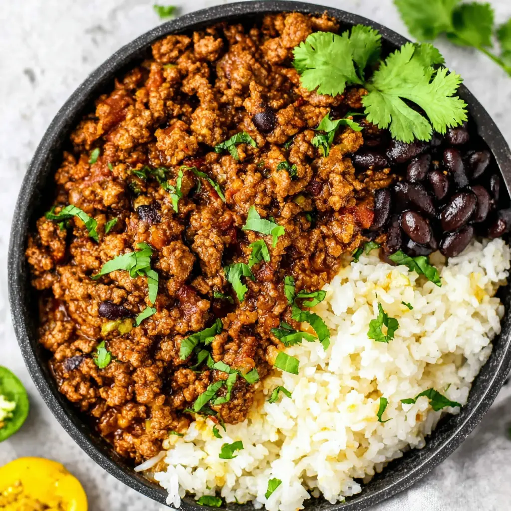 Beef Rice Burrito Bowl close up