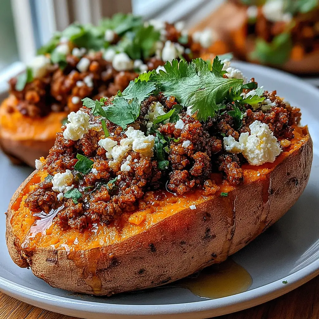 Beef Stuffed Sweet Potatoes close up