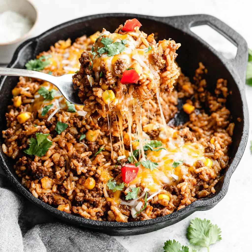 Beef Taco Rice Skillet close up