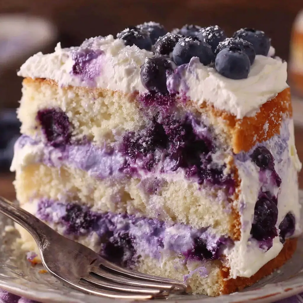Blueberry Vanilla Cream Cake close up