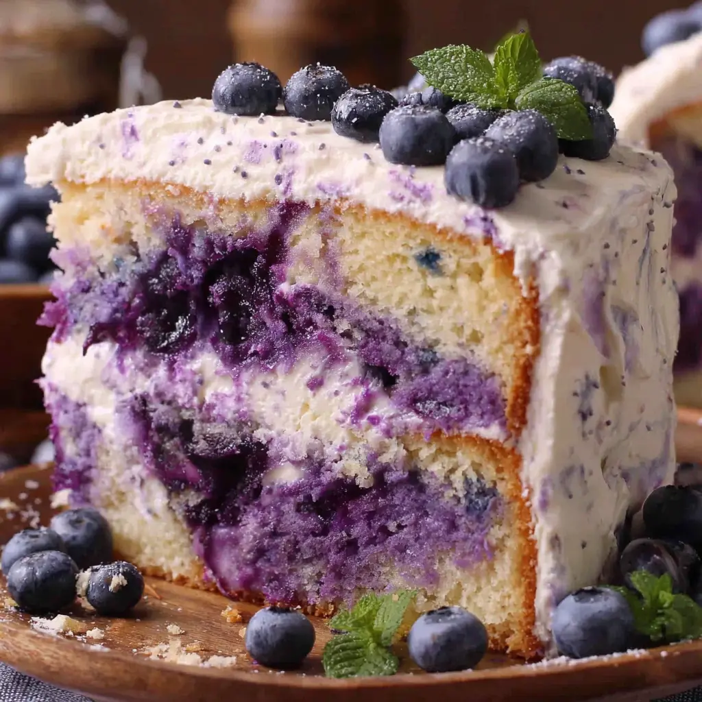 Blueberry Vanilla Cream Cake final presentation
