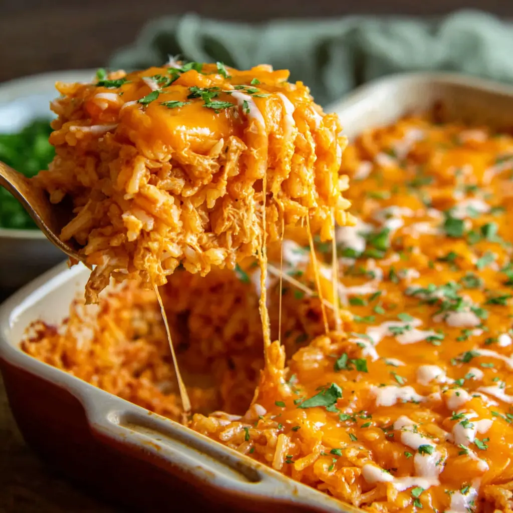 Buffalo Chicken Rice Bake close up