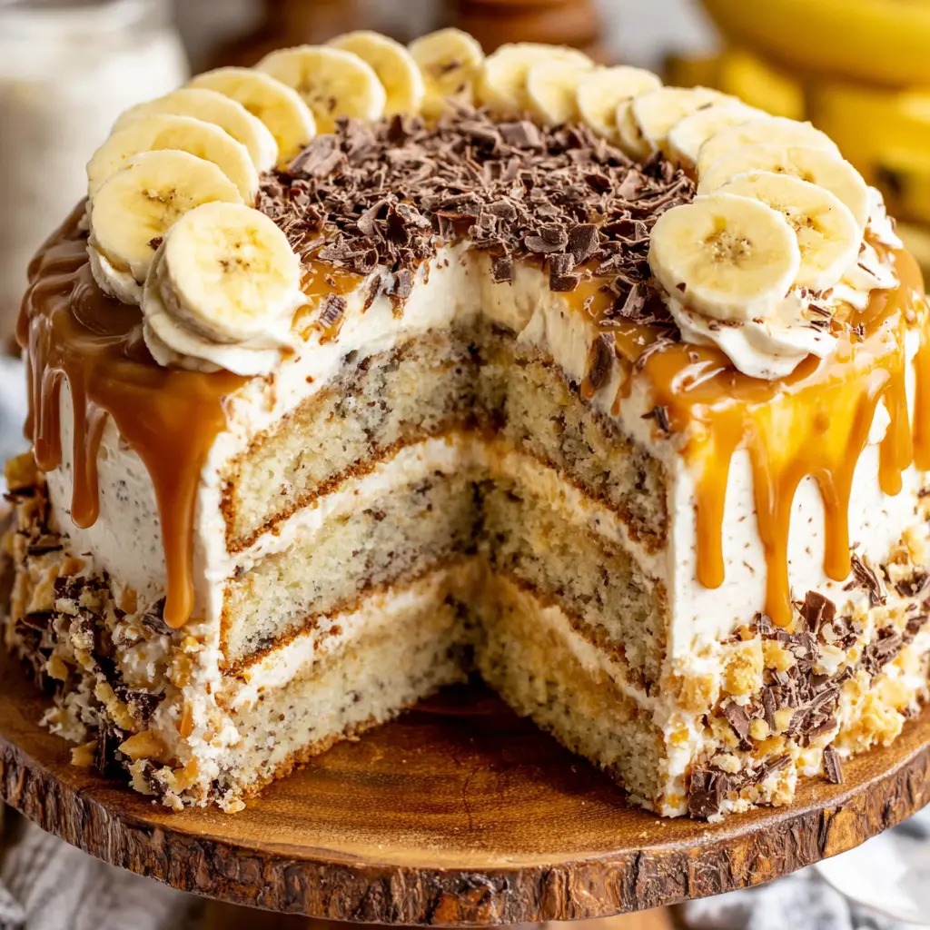 Caramel Banana Layer Cake final presentation
