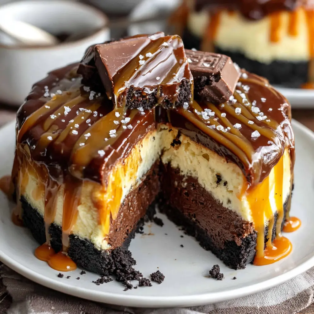 Caramel Chocolate Cheesecake Cake close up