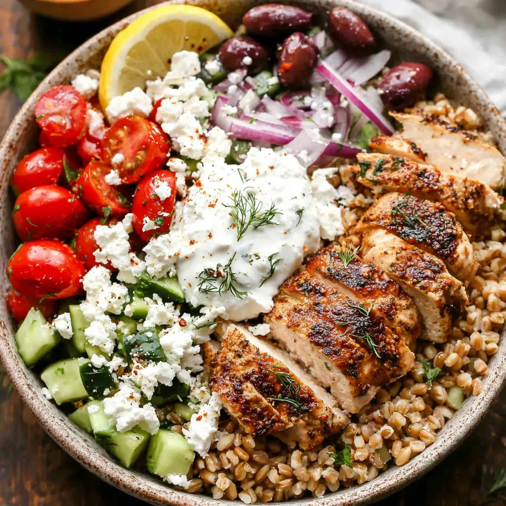 Chicken Avocado Farro Bowl final presentation