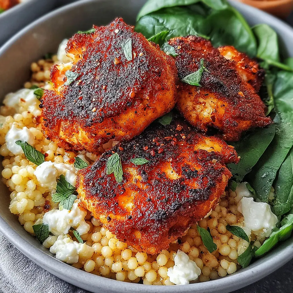 Chicken Spinach Couscous Bowl close up