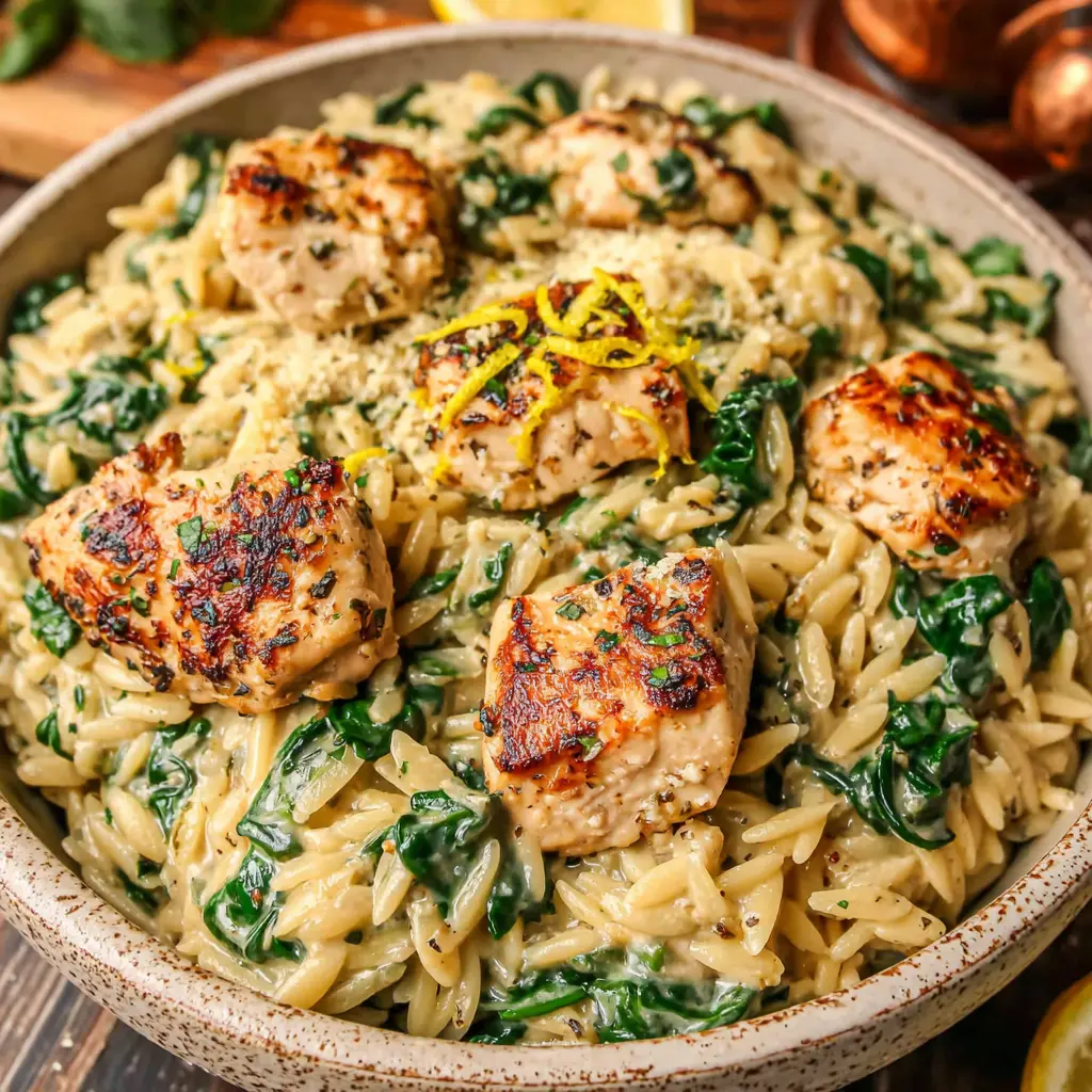 Chicken Spinach Orzo Bowl final presentation