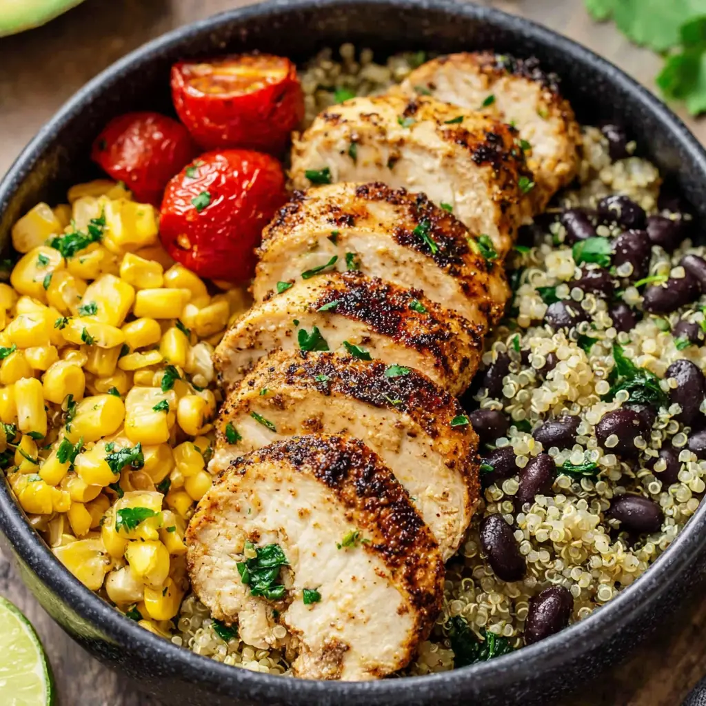 Chicken Spinach Quinoa Bowl close up
