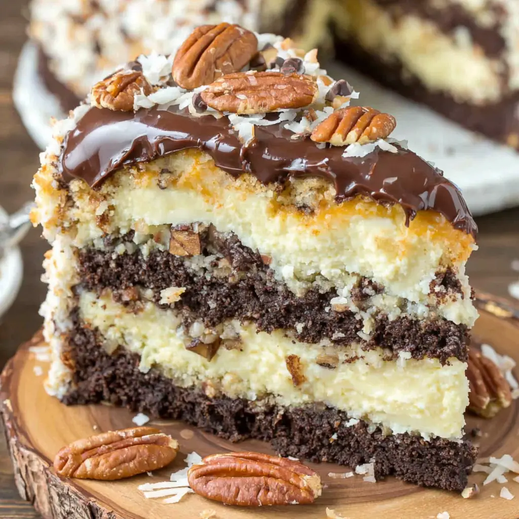 Chocolate Coconut Cheesecake Cake final presentation