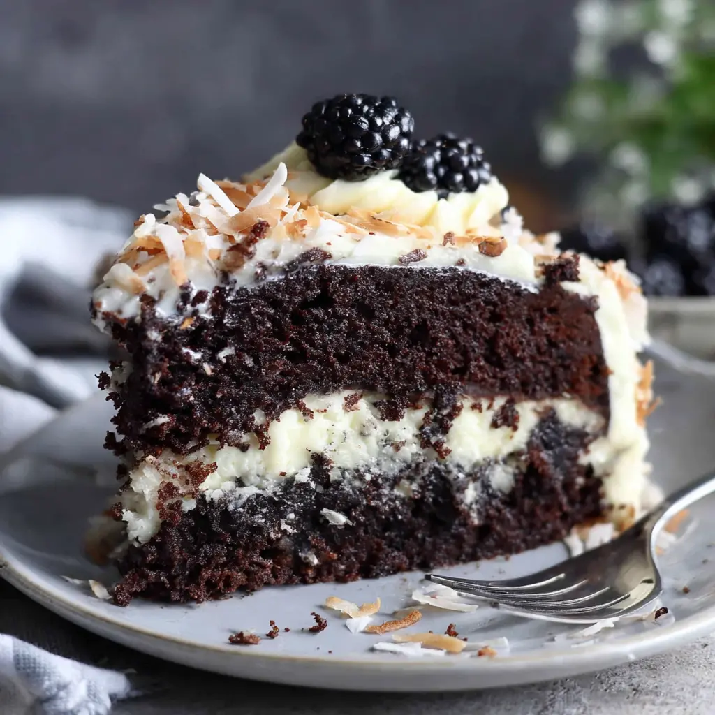 Chocolate Coconut Cream Cake close up