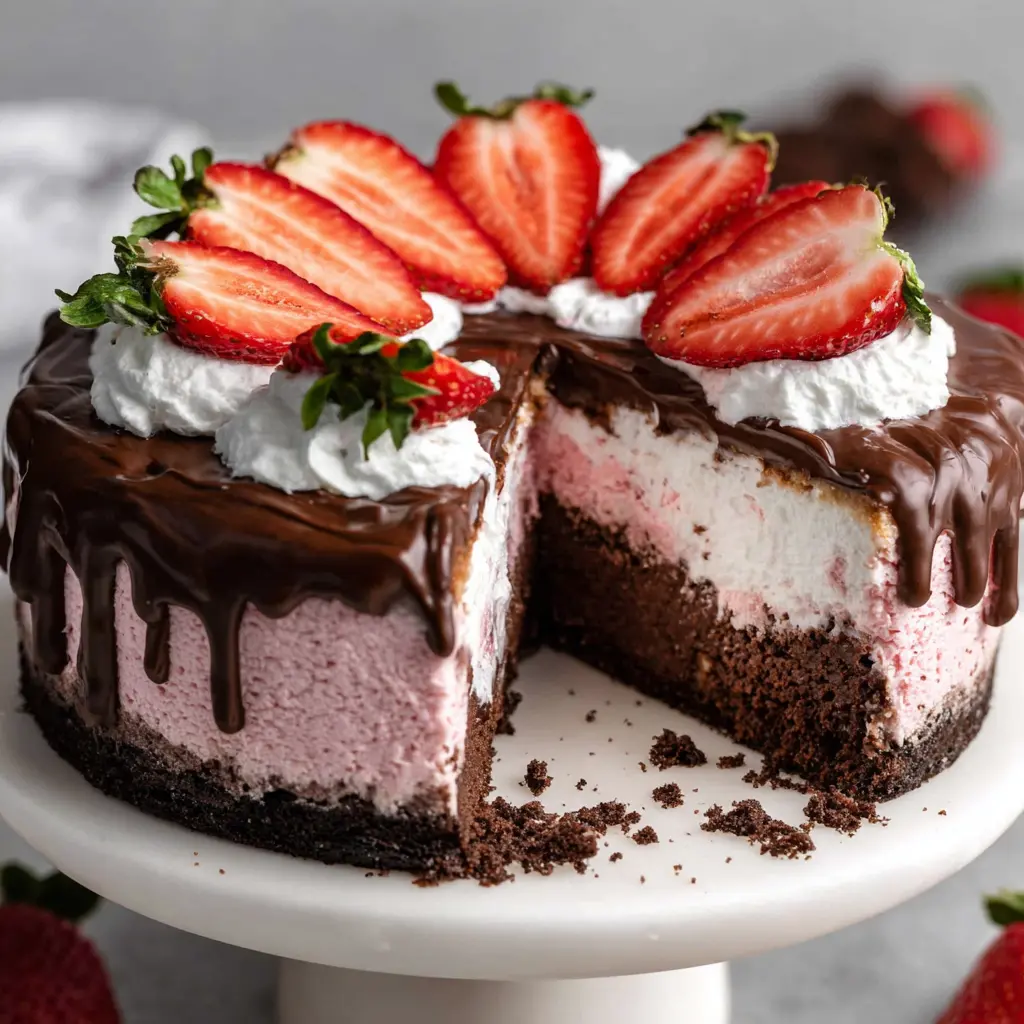 Chocolate Strawberry Cheesecake Cake final presentation