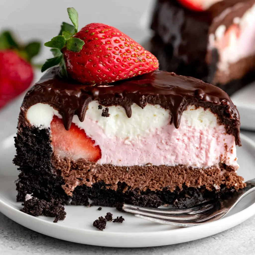 Chocolate Strawberry Cheesecake Cake close up