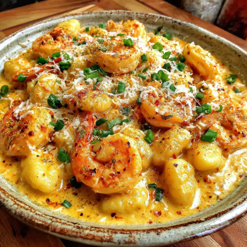 Creamy Cajun Shrimp Gnocchi final presentation