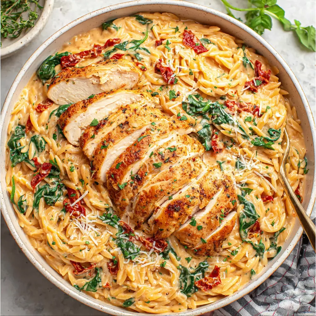 Creamy Garlic Chicken Orzo Bowl