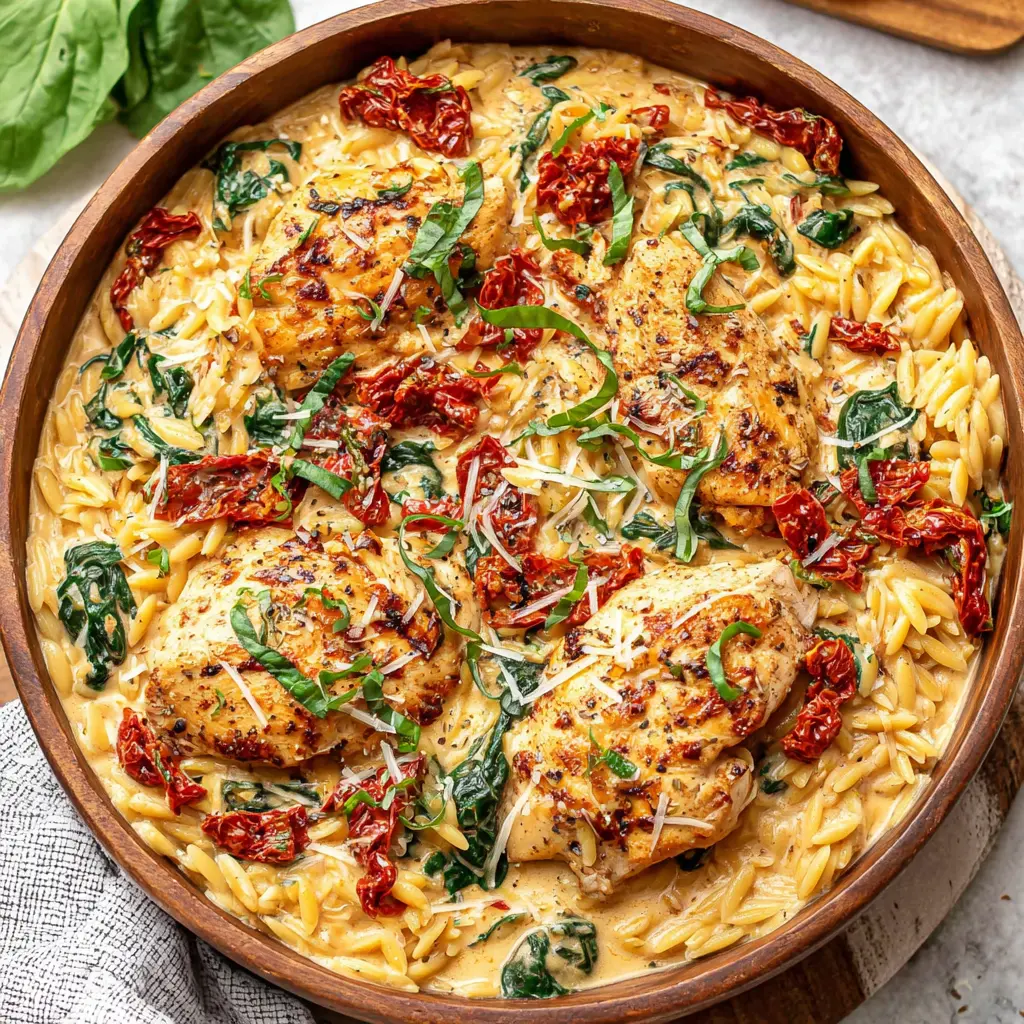 Creamy Garlic Chicken Orzo Bowl final presentation