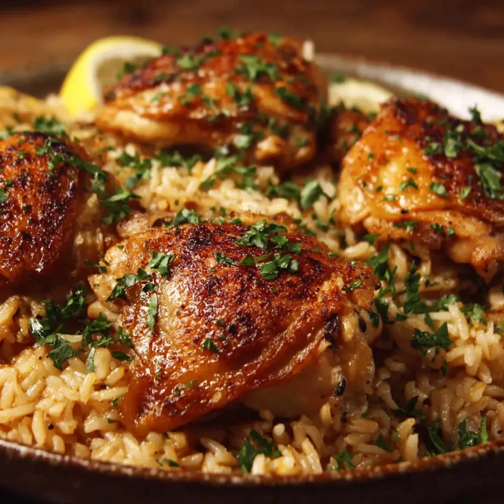 Creamy Garlic Chicken Rice Bake final presentation