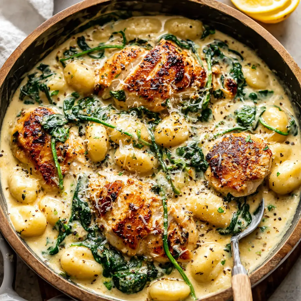 Creamy Lemon Chicken Gnocchi final presentation